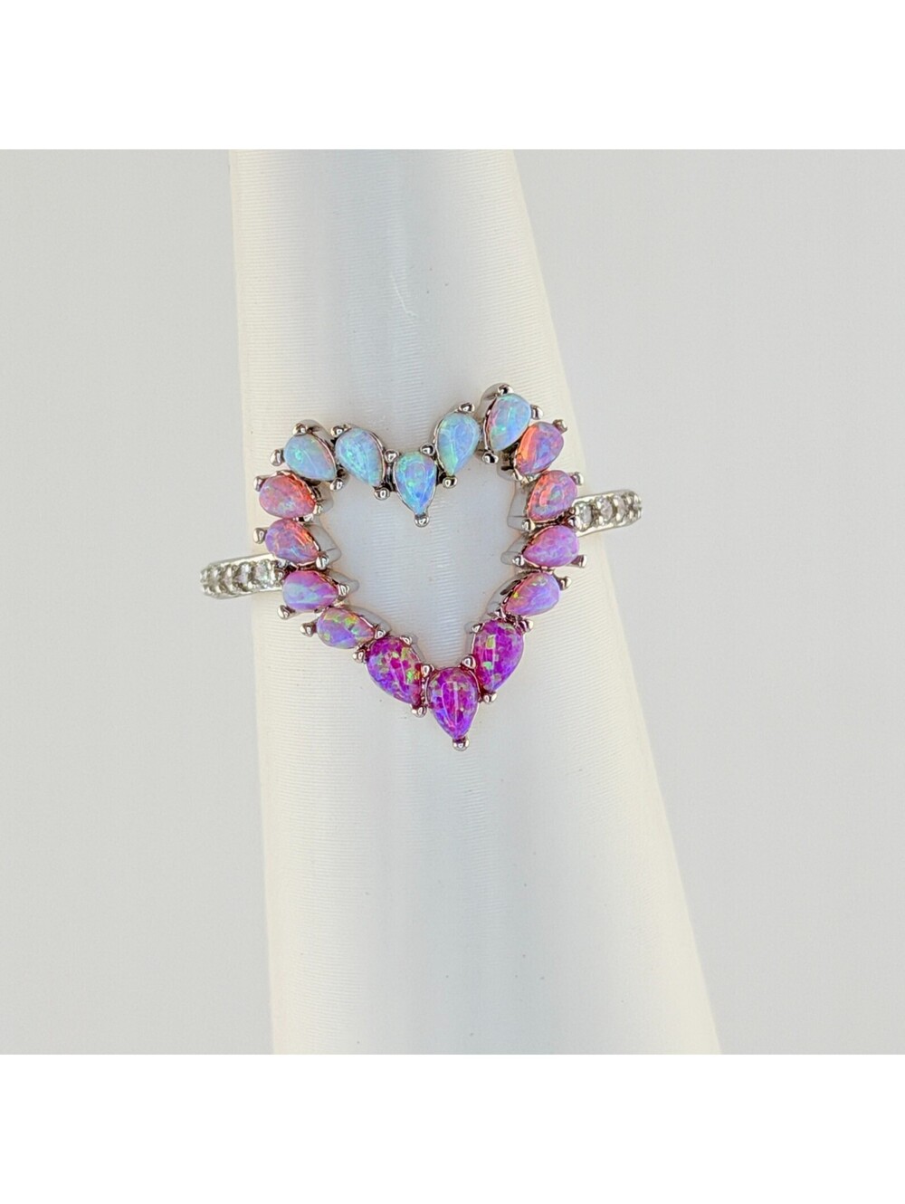Bomb Party October HEART Sz 8 "I'm Yours, Beautiful" Rose Fire Opal on Rhodium